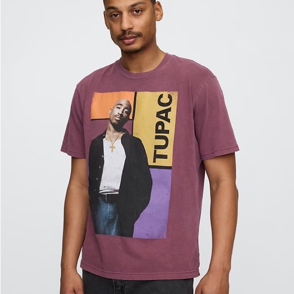 Tupac 2Pac Graphic T-Shirt GAP Plum Heather Large BNWT Hip Hop Rap Tee - Picture 1 of 5